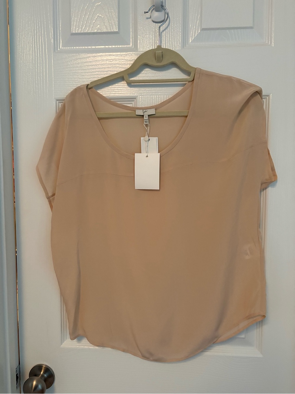 Women’s Short Sleeve Silk Scoop Neck Blouse - blush